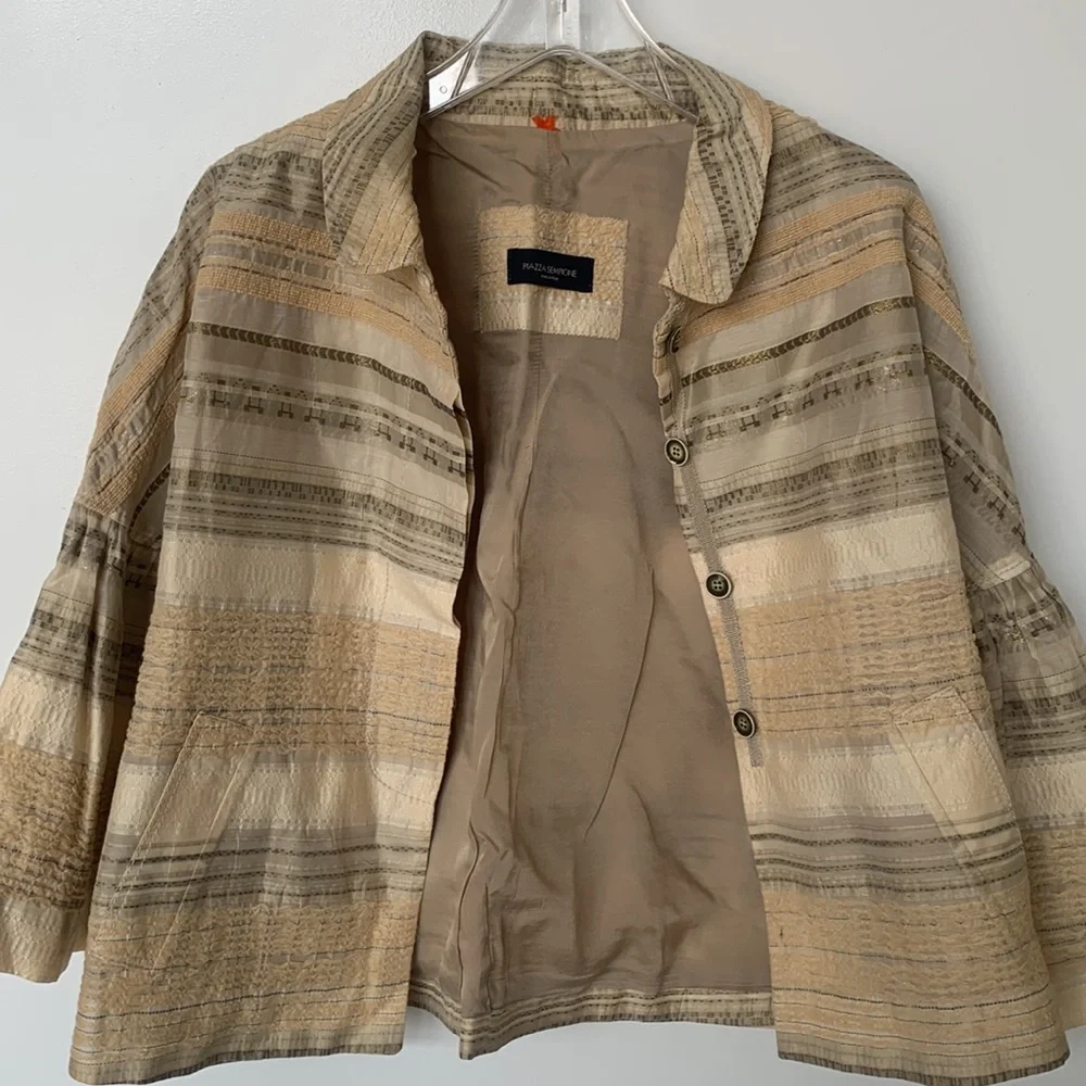 PIAZZA SEMPIONE Vintage Textured White, Beige, Gray, Gold Jacket - Size Medium - Picture 12 of 16